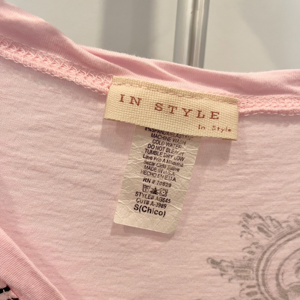 Vintag Y2K McBling Graphic Tee Pink Cross Rose Tattoo USA Made SMALL In Style - Picture 4 of 6